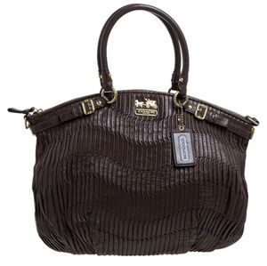 Coach Madison Gathered Leather Lindsey Satchel Dark Brown